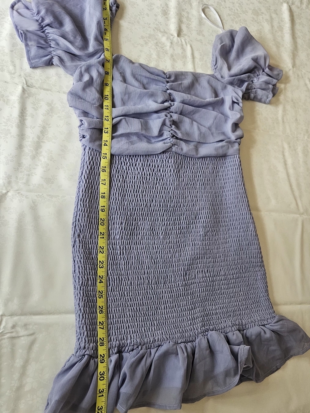 SHE + SKY Periwinkle Blue Smocked Bodycon Mini Dress Chiffon Ruched Bust Size S - Picture 13 of 15